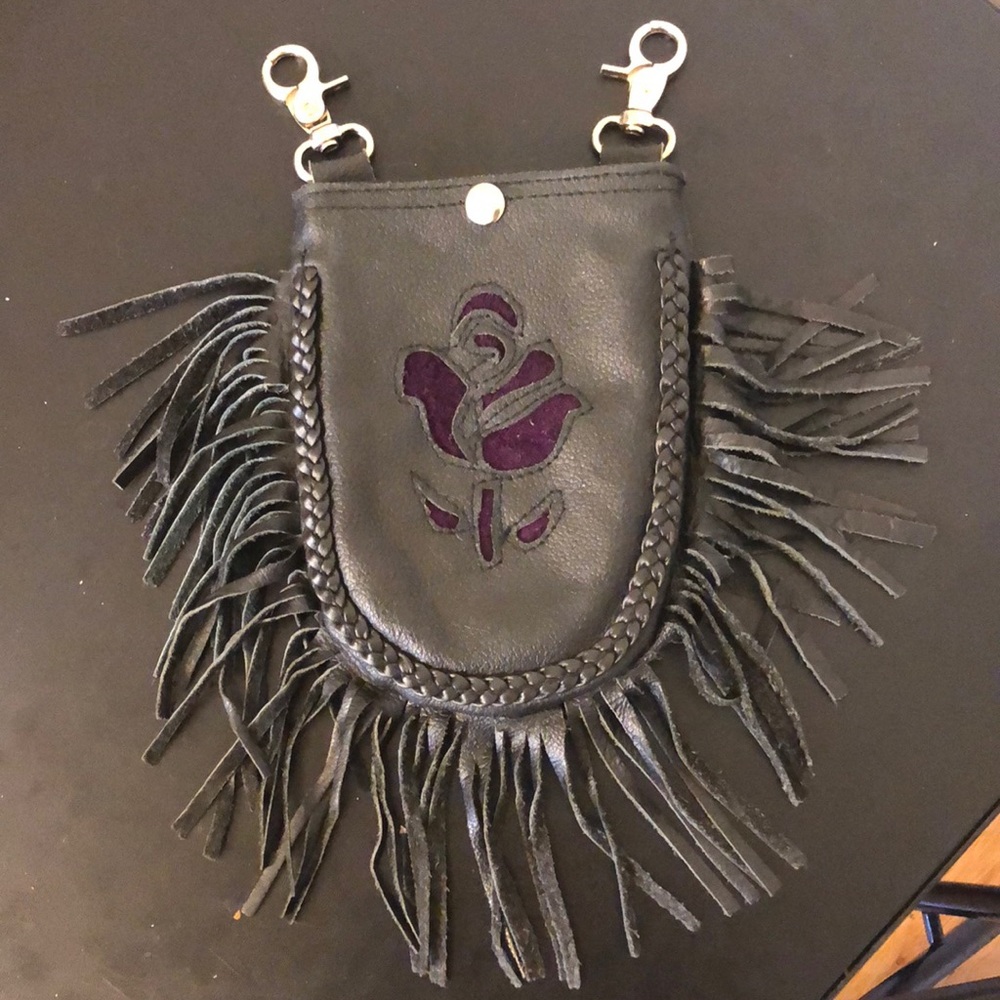 Leather rose biker belt pouch